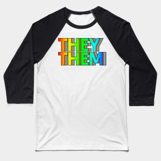 They/Them Pronouns - Retro Style Rainbow Design Baseball T-Shirt